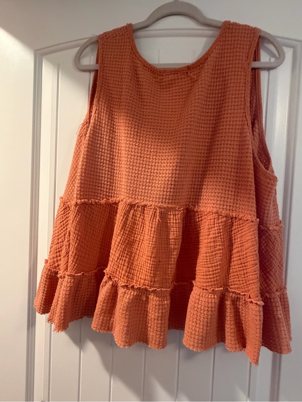 torrid Festi Waffle-Tiered V-Neck Tank in Rust - Picture 2 of 2